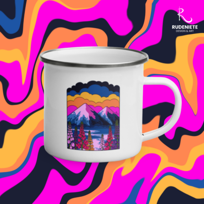 Mountains and Lupins Enamel Mug